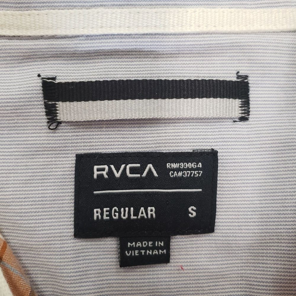 Rvca Tan White Plaid Button Down Long Sleeve Shirt - image 4